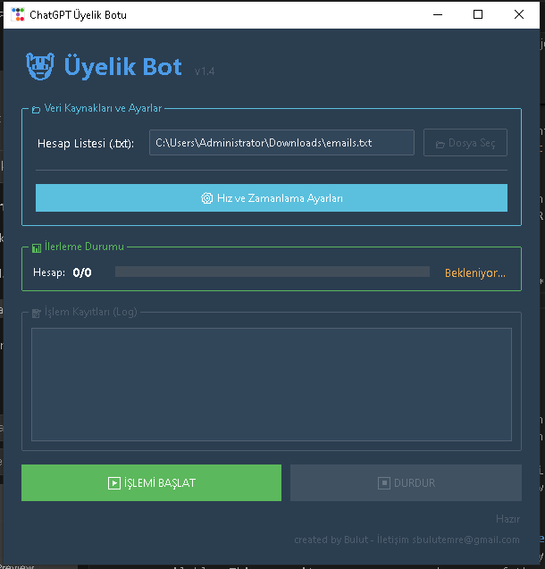 Masaüstü uygulamanın grafik arayüzü